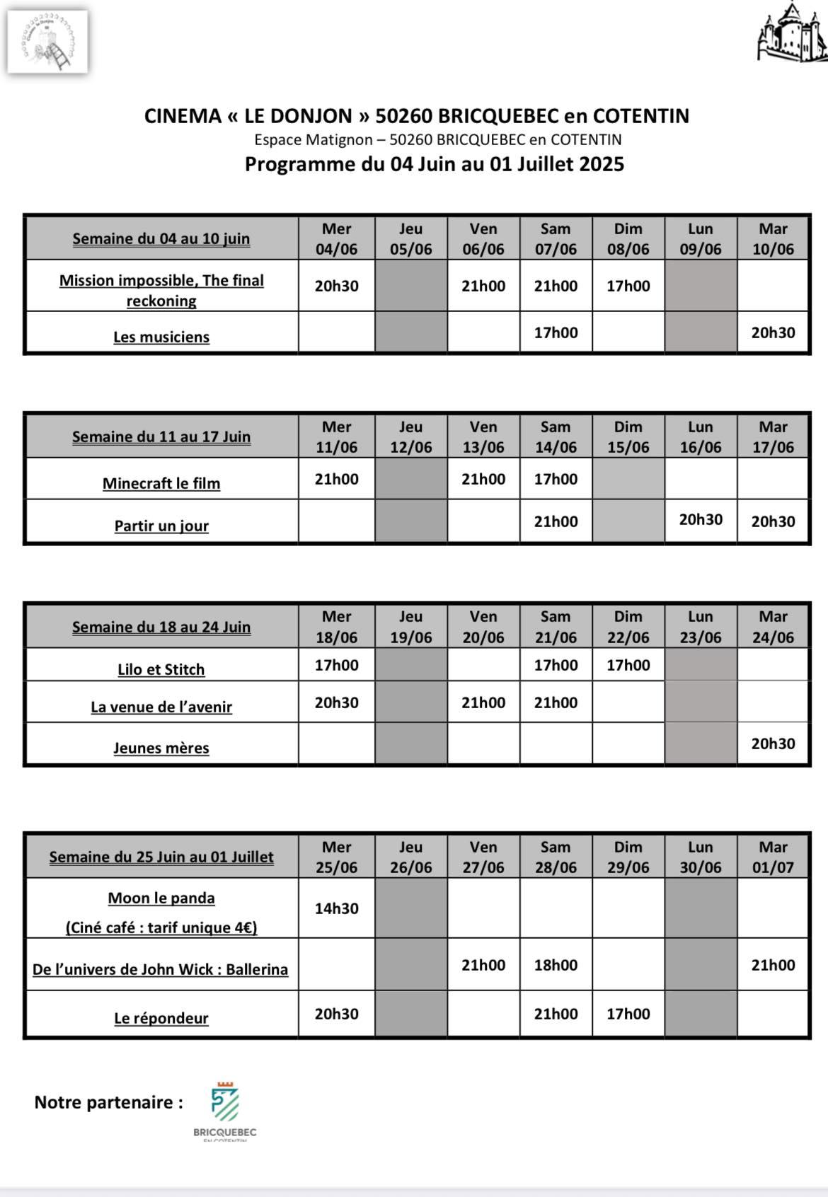 Programme du 04 juin au 01 juillet 2025