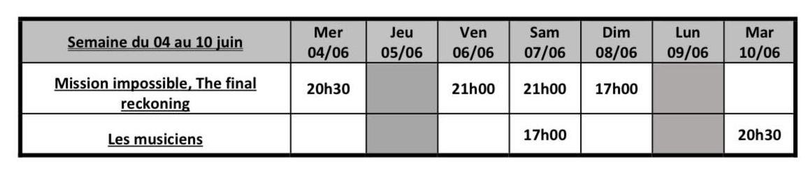 Programme du 04 juin au 10 juin 2025