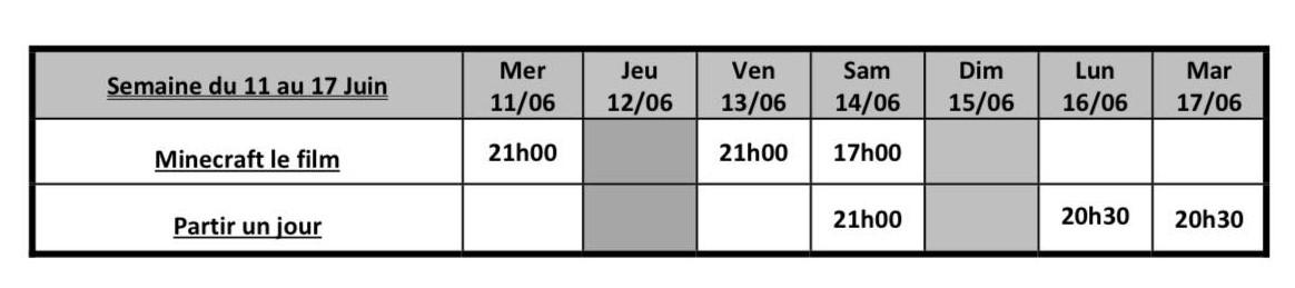 Programme du 11 juin au 17 juin 2025