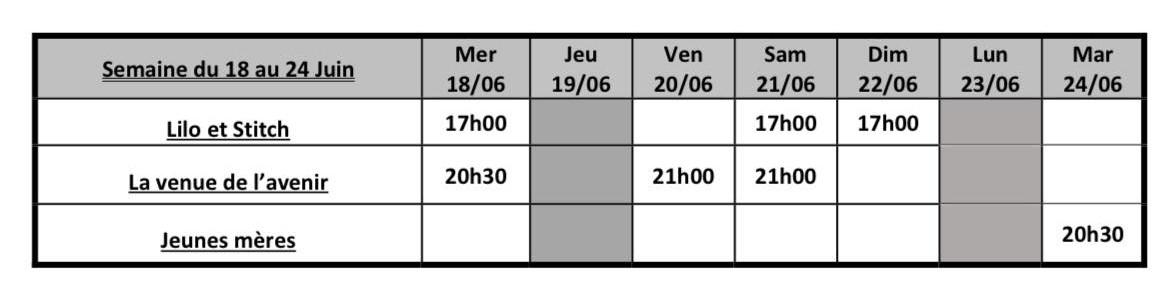 Programme du 18 juin au 24 juin 2025